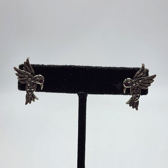 1994 Just For Spring Avon Hummingbird Earrings Faux Marcasite Pierced Amethyst - Picture 3 of 8